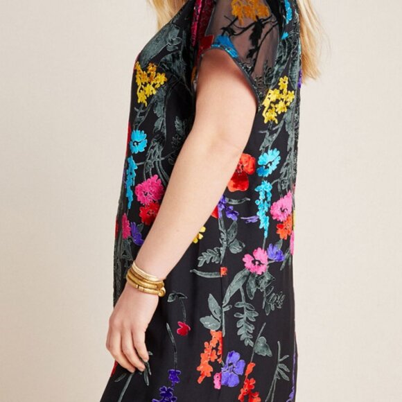 Maeve Black Mini Dress with Vibrant Floral Accents - Picture 12 of 14